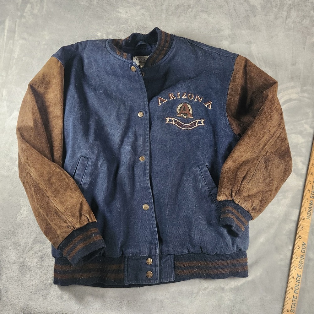 Vintage 90s Arizona Jean Co Leather Sleeve Varsity Bomber Jacket Womens L
